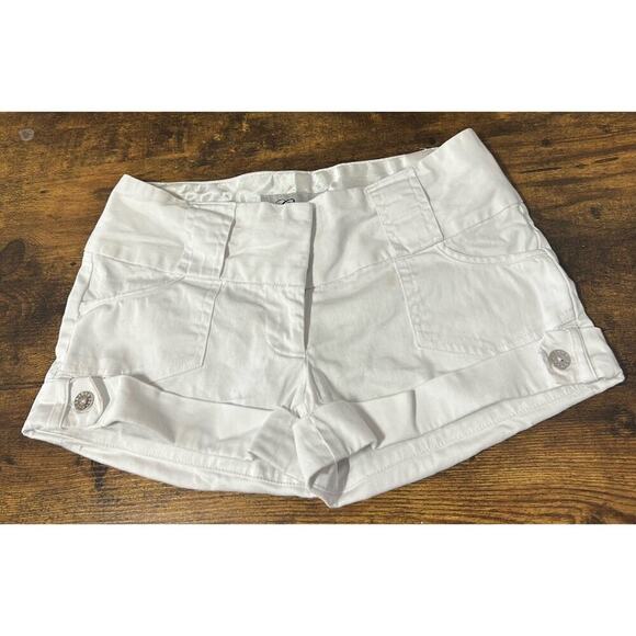 Guess Y2K White Micro MINI Short SHORTS Size 0 / 24 Low Rise VTG Cuffed Preppy - Picture 1 of 7